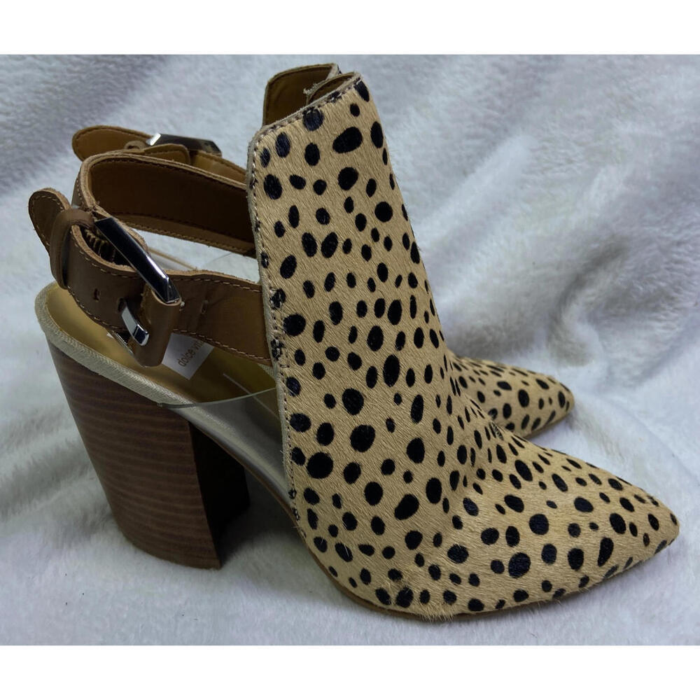 dolce vita franky Size 7 real fur leopard print block heel western ankle sandals